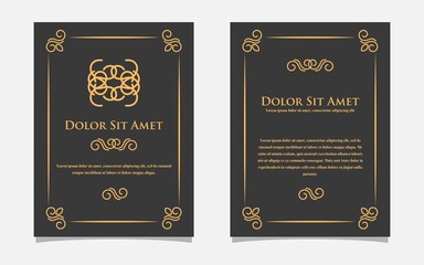 Vintage gold greeting card design with a black background. Luxury gold ornament template. For invitation, menu, wallpaper, brochure, decoration.