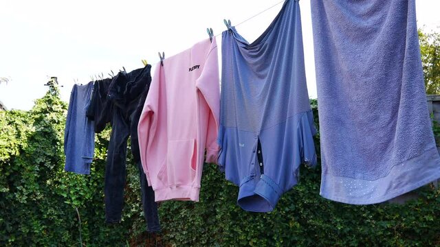 Washing Drying On A Cothes Line. Speeded Up Time Lapse Pan