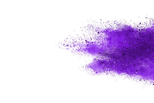 Explosion Of Purple Powder Isolated On White Background. 