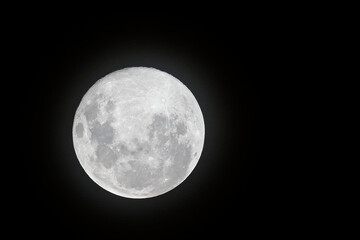 Beautiful view in great detail of the super moon on the black space background.