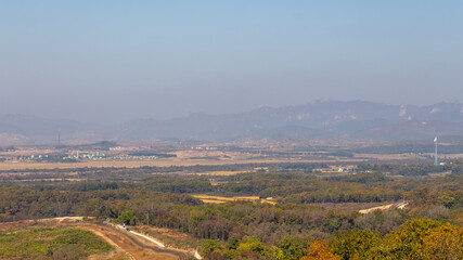 Fencing along the Korean DMZ at the border of North and South Korea