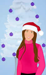 Portrait of a woman standing in front of a Christmas tree
