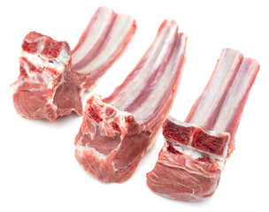 Lamb ribs with meat isolated on a white background.