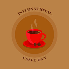 This is a vector illustration of a cup a hot coffee on a brown background. Flat style. Could be used for flyers, postcards, banners, holidays, etc.