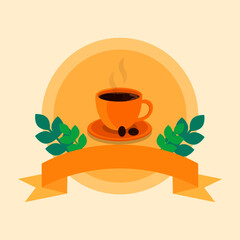 This is a card of a cup a hot coffee on a light background. Flat style. Could be used for flyers, postcards, banners, holidays, etc.