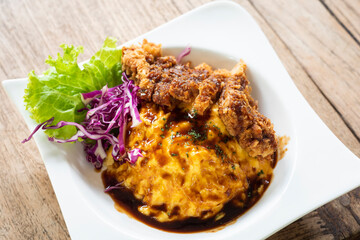 special Tonkatsu scrambled egg topped rice Japanese food