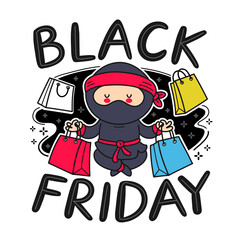 Cute funny ninja with shopping bags character © svtdesign