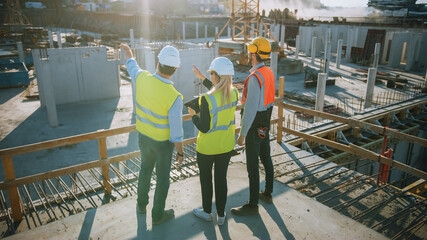 Diverse Team of Specialists are on Construction Site. Real Estate Building Project with Civil...