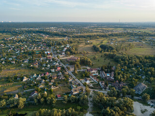 Aerial drone view. Ukrainian country village. Summer sunny day.