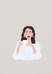 Girl with a cup in her hands. Female Illustration Print