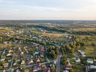 Aerial drone view. Ukrainian country village. Summer sunny day.