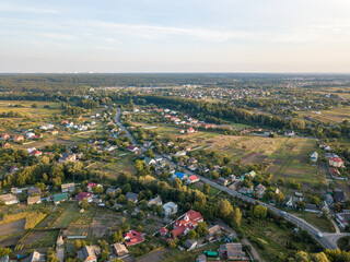 Aerial drone view. Ukrainian country village. Summer sunny day.