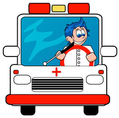 Ambulance driver driving an ambulance