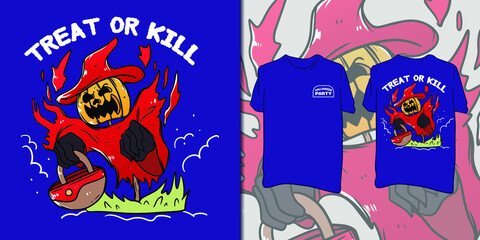 halloween party. pumpkin illustration for t-shirt