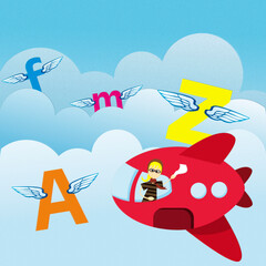 Naklejka premium Alphabets and an airplane flying in the air