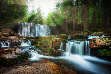 Beautiful scenery of the Wild Waterfall on the Łomnica river, Karpacz. Poland