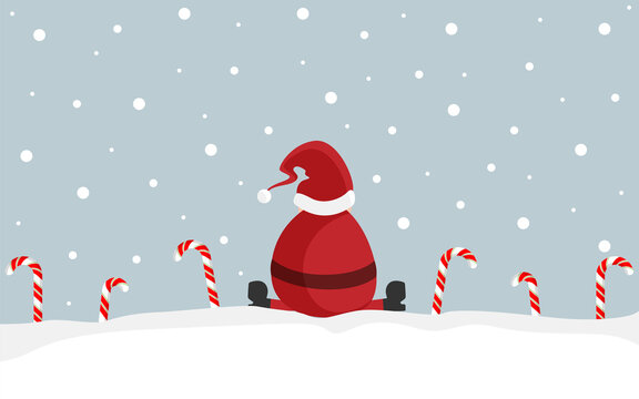 Geschenkkarte - Weihnachtsmann sitzt im Schnee zwischen Zuckerstangen. Banner