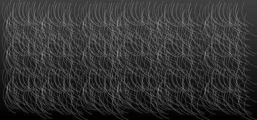 Black background with lines like white hair or gray hair filling the background. Black abstract background with line art