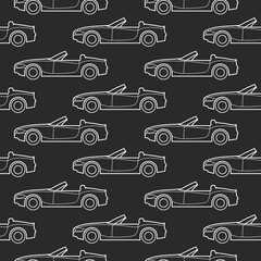 Seamless background with passenger car, Convertible, luxury car. Vector illustration for textile print, wallpaper.