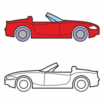 image of a passenger car convertible, icon with a red car