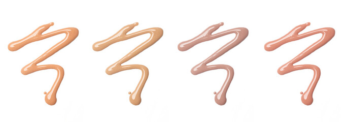 Set of liquid foundation samples isolated on white background. Makeup color swatches.