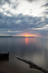 Beautiful golden hours sunset at Lake Superior summer Michigan