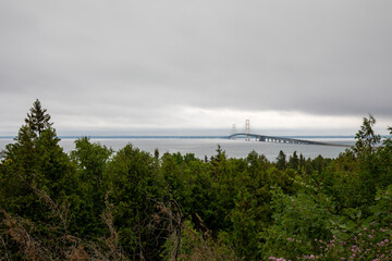 Fototapeta na wymiar Mackinac bridge overlook. View from Straits State Park in Michigan