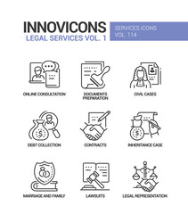 Legal services - line design style icons set