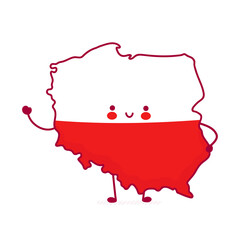 Cute happy funny Poland map and flag character