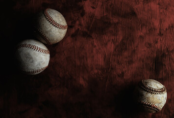 Old grunge baseball texture background with copy space.