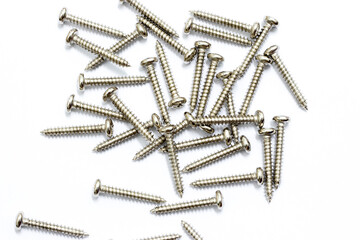 tapping screws made od steel on white background