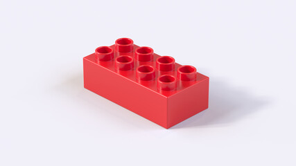 Red Plastic Toy Block on a White Background