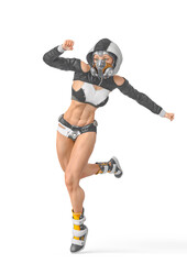 Fototapeta na wymiar muscular woman in a cyberpunk suit running very fast