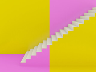 white stairs in colorful  background ,3d rendering