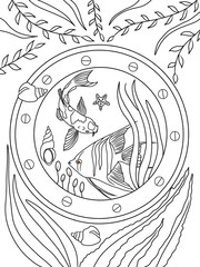 Coloring page. Ocean and underwater world 