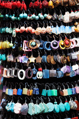 Assorted earring at a market stall, Chinatown, San Francisco, California, USA