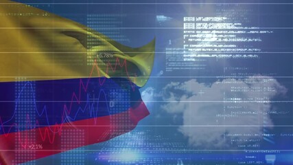 Financial data processing against Columbia flag waving - Powered by Adobe
