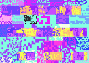 Fototapeta na wymiar Glitch datamoshing camera effect. Retro VHS pink background like in old video tape rewind or no signal TV screen. Vaporwave and retrowave style vector illustration.