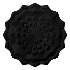 Black 3D geometric flowers. Arranged in an origami mandala style. Vector illustration.