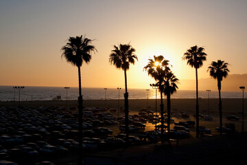 Obraz premium High angle view of cars parked at a parking lot, Santa Monica, Los Angeles County, California, USA