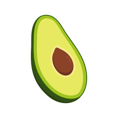 Slice of avocado fruit. Top view. Isolated on white background. Vector illustration.