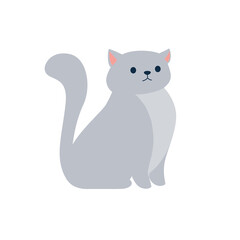 Gray fluffy cat. Vector illustration in a flat style on a white background.