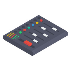 
Audio mixer panel, icon of audio controller device in isometric design 
