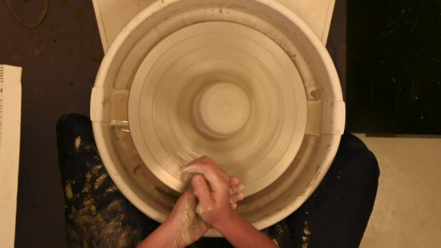 Ceramic Process - Overhead Shot Of Clay On Pottery Wheel