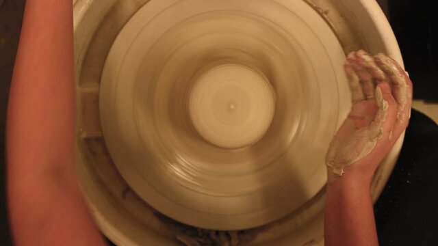 Overhead Shot Of Clay On Pottery Wheel - Ceramic Process