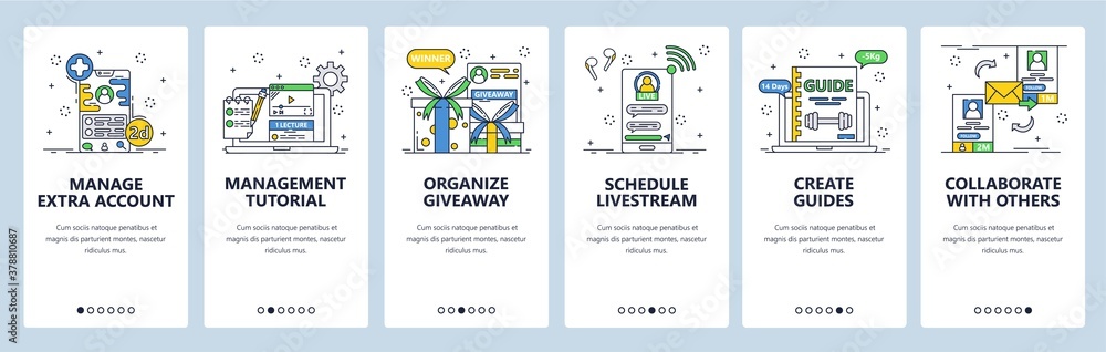 Wall mural business project management tools. mobile app onboarding screens, vector website banner template