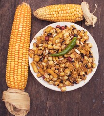 Closeup of Spicy Corn or Maize Kernel in a Plate with Dry Maize