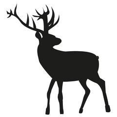 Black silhouette of a deer on a white background, for logos