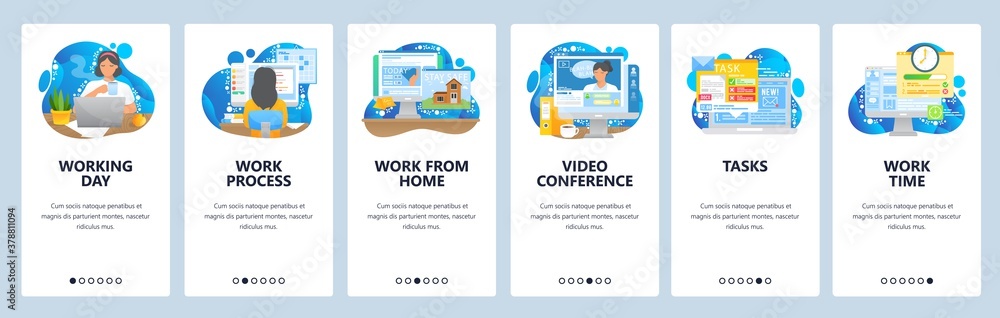 Canvas Prints work from home. video conference technology. tasks, working day. mobile app screens, vector website 