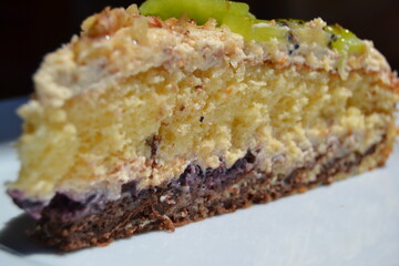 cake with cream, chocolate and kivi